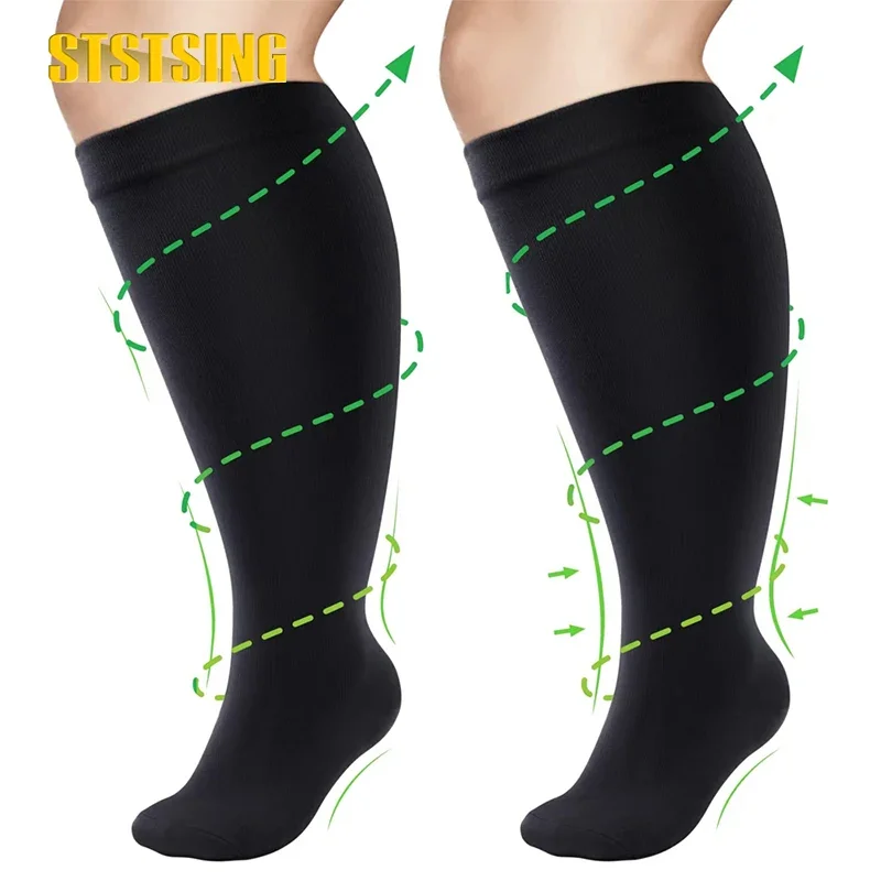 

1 Pair Plus Size Compression Socks for Women & Men, 20-30 mmhg Wide Calf Knee High Stockings for Circulation Support Recovery