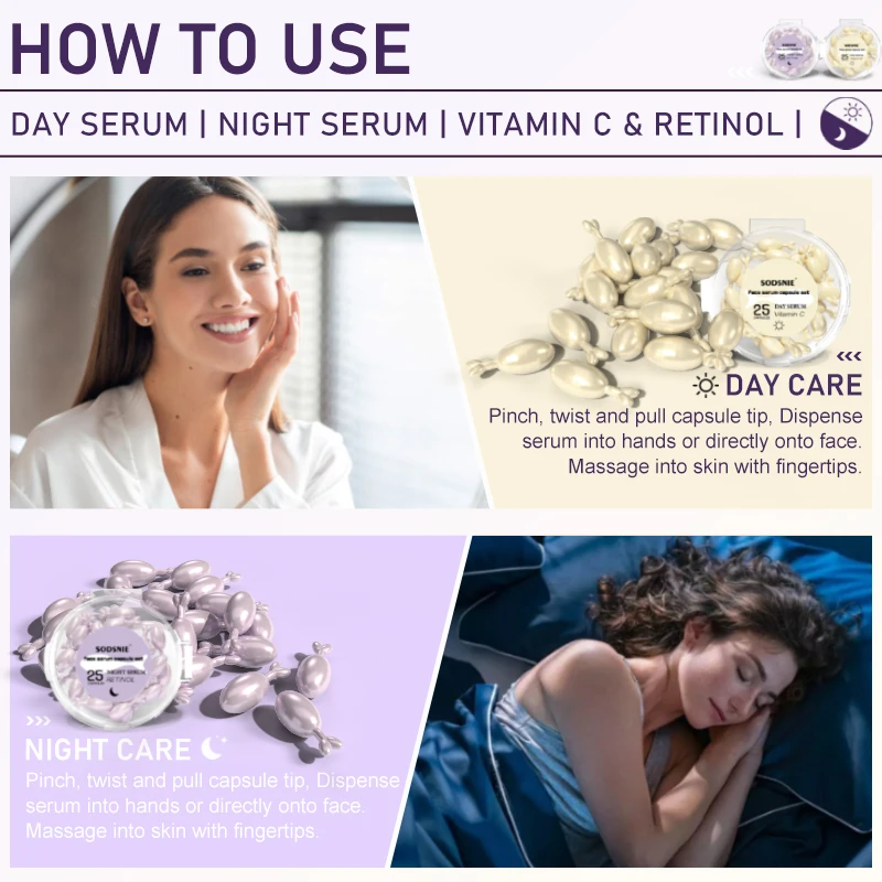 Anti Wrinkle Facial Serum Retinol Vitamin C Capsules Essence Anti-Wrinkle Firming Whitening Skin Care 50 Capsules 6