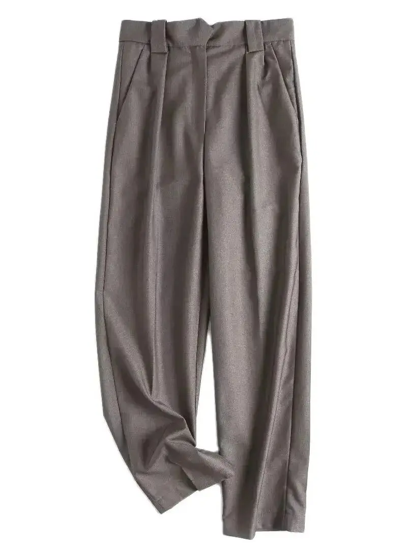 

Women 2023 New Fashion Summer Pleated Pants Retro High Waist Zipper Pocket All-match Casual Chic Female Trousers Mujer