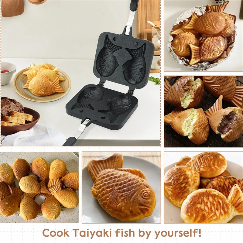 Baking Mould Cake Waffle Maker Japanese Taiyaki Double Fish Shaped Hot Dessert Waffle Cake Maker Pan