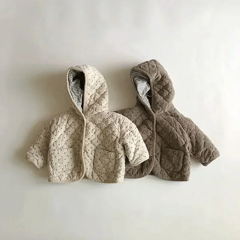 9534E Children Clothes Hooded Cotton-padded Coat Winter Spring Wave Dot Baby Boy's Coat Cotton-padded Hooded Girl's Jacket baby jacket baby coat children jacket