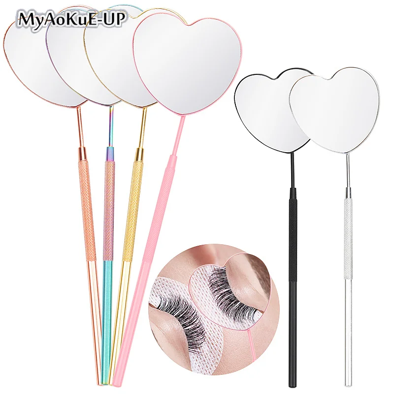 

1pc Multi Colors Stainless Steel Multifunction Checking Heart Shaped Lash Mirror Eyelashes Extension Portable Mirror Makeup Tool