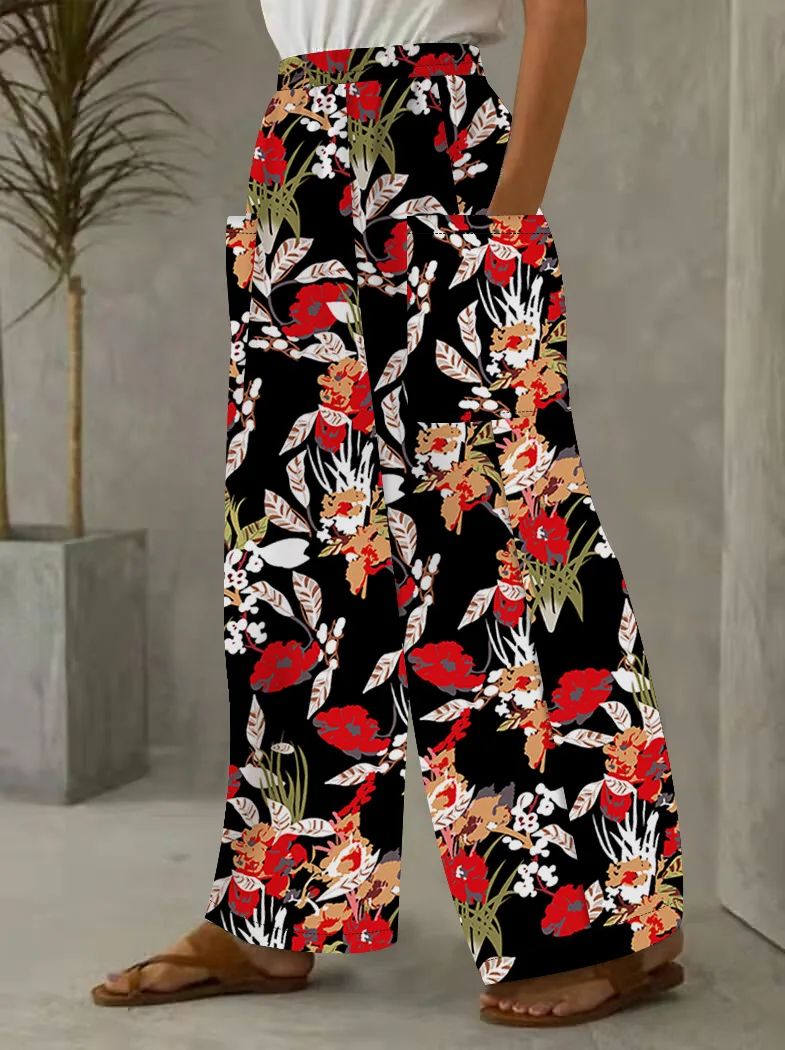 

Casual Loose Floral Floewr Print Pants Trousers Office Lady Spring Autumn Fashion Elegant Ankle-length Pant For Women 2023