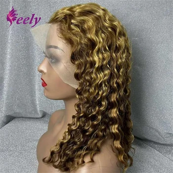 Parrucca Bob Corta Ricci con Frontale in Pizzo 13x4, 220% Densità, Capelli Umani Vergini Brasiliani, Onda Profonda