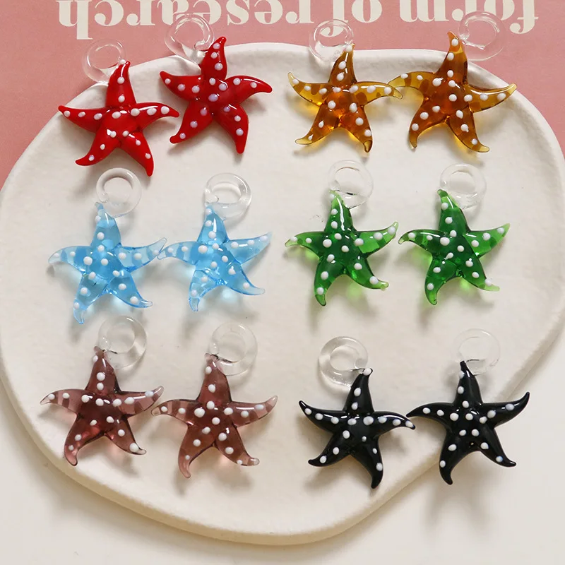 5pcs Mixed Color Star Butterfly Starfish Pattern Murano Glass Lampwork Pendant Diy Necklace Women Fashion Jewelry Summer Beach 6