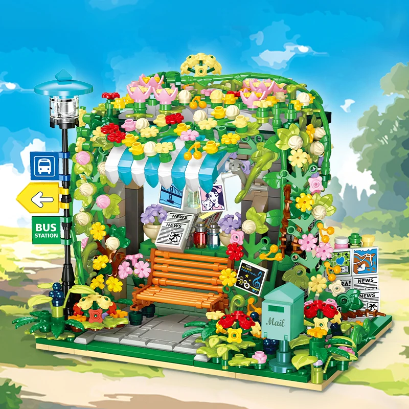 JJ9197 스트리트 시네마 MOC 빌딩 블록 도시 파빌리온 모델 DIY 건축 ..