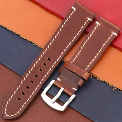 Vintage Genuine Leather Watch Band with Quick Release - Handmade Oil Wax Discoloration Casual Strap - 22mm (Dark Brown Silver)