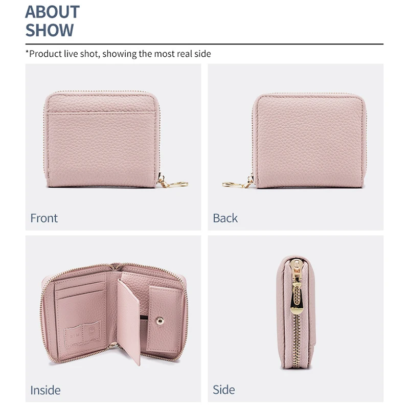 RFID Wallets for Women Genuine Leather Zipper Purses Women's Large Capacity Multi-card Wallets Clutch Bag Travel Short Wallet