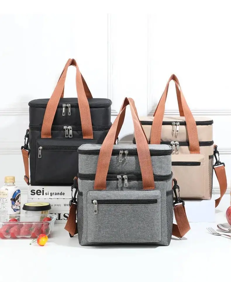 Einfache doppelschichtige Lunchtasche Outdoor Camping Picknicktasche Umhängetasche Camping Handtaschen im Angebot Neue Lunchtasche mit großer Kapazität – Detail 9