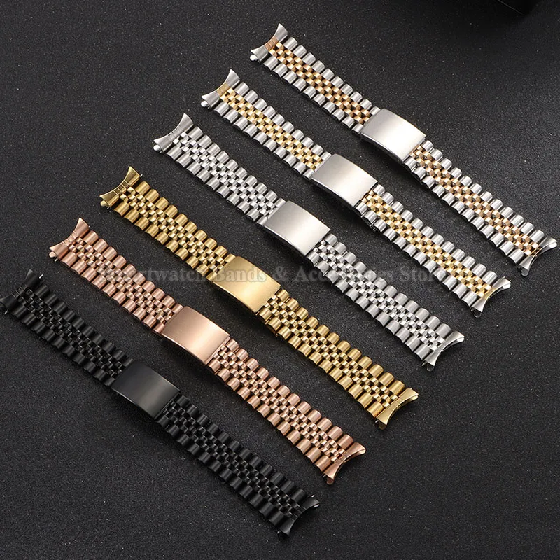 Elegant Stainless Steel Curved End Metal Watch Strap Bracelet
