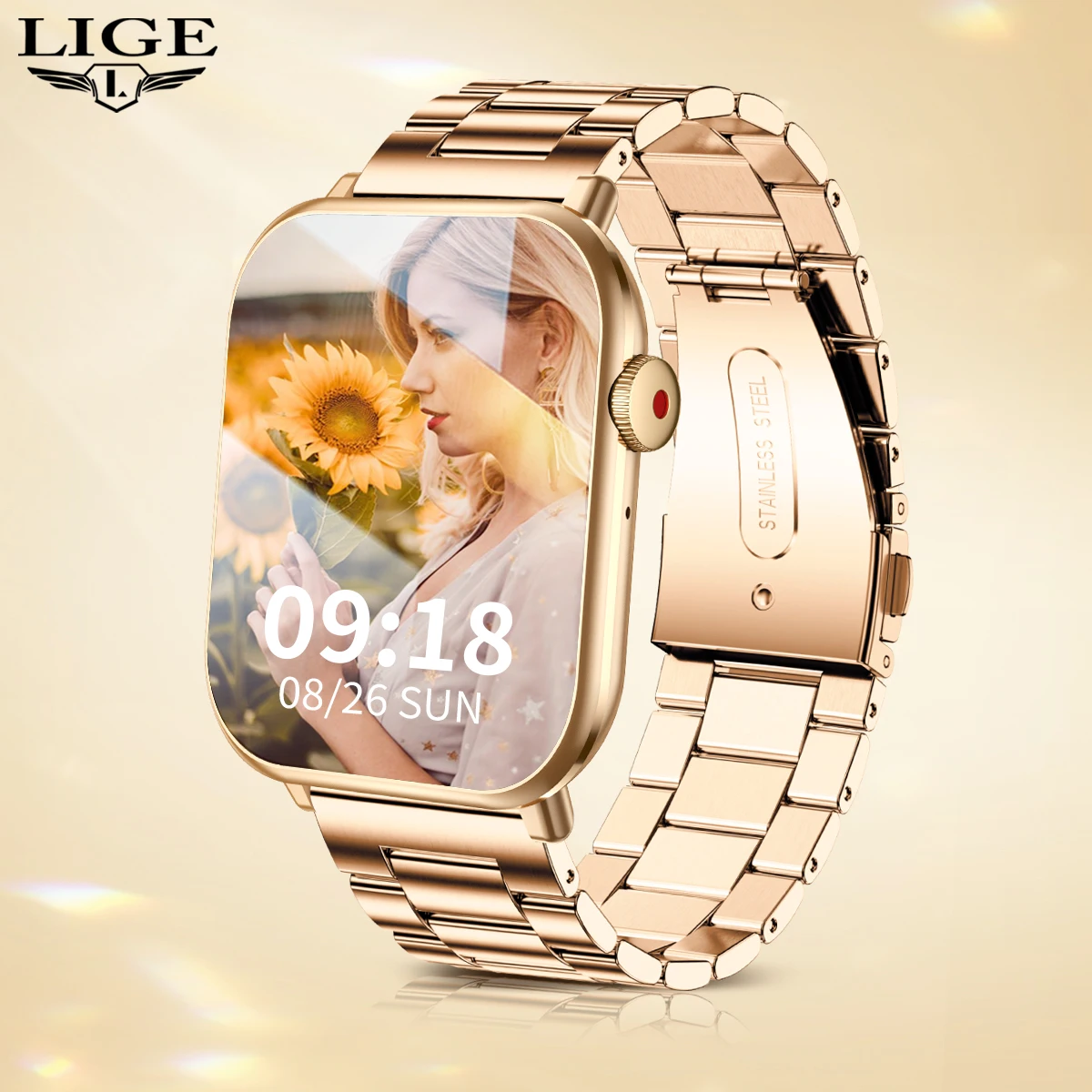 LIGE Smart Watch BLE 5.2 Bluetooth Call 2023 New Woman Fitness Bracelet SpO2 Heart Rate Tracker Voice Assistant Smartwatch + BOX