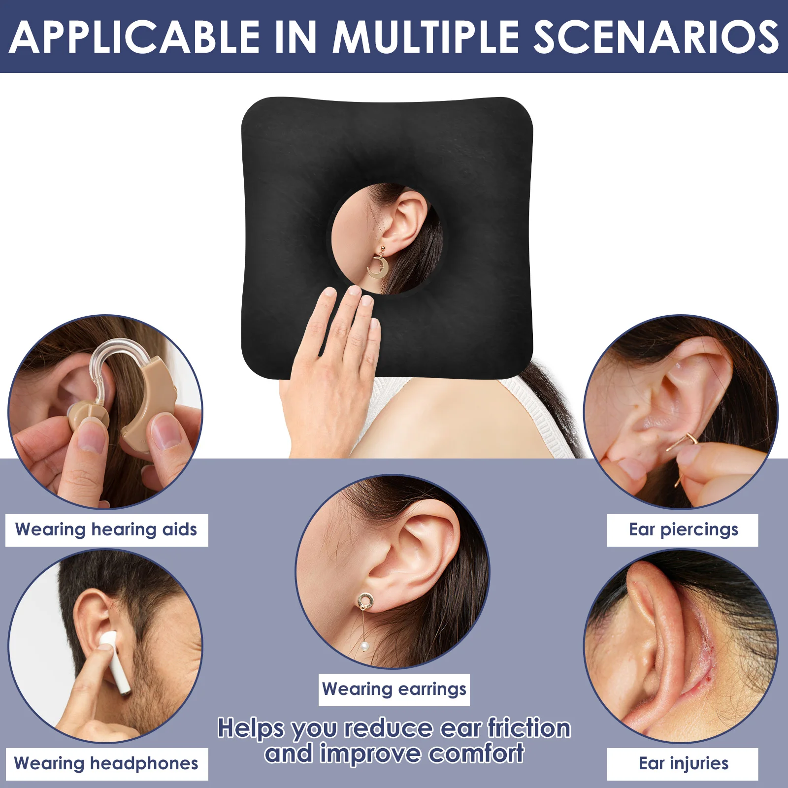 Ear Piercing Pillow Cotton O Type Hollow Design Side Sleeping Pillows Soft and Comfortable Donut Pillow for Home Travel Office