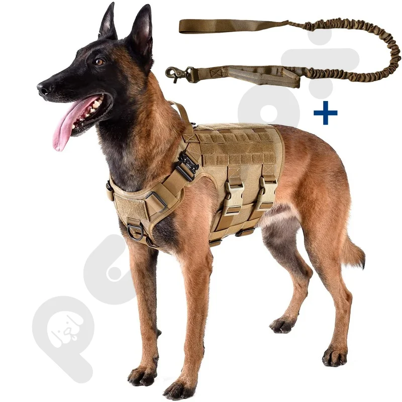 Military Tactical Dog Harness and Leash Set No Pull Adjustable Nylon K9