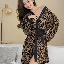 QWEEK Velvet Robe Leopard Print Kimono Autumn Nightwear Sexy Night Dress Zebra Sleepwear for Sleeping Bathrobe Female Peignoirs