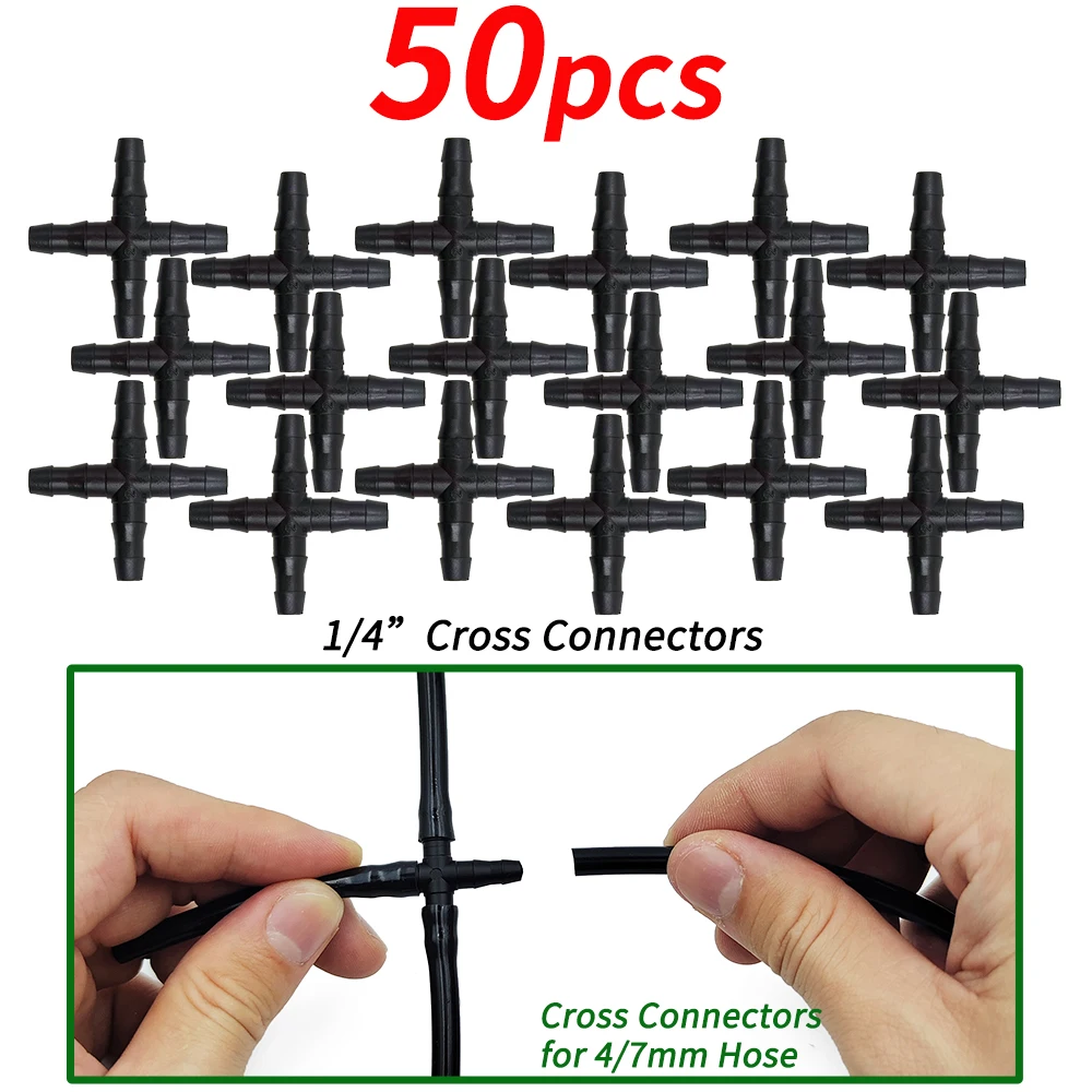 WUJIE Garden Water Connector Drip Irrigation for 1/4'' & 1/8'' Tubing Hose Accessories Joint Barbed Tees Cross Eng Plug Adaptors 2