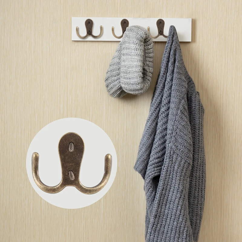 2 X Screw Hook Retro Metal Double Hook Metal Wall Mount Hanger Coat Antique Bronze For Hats-A97Q 5