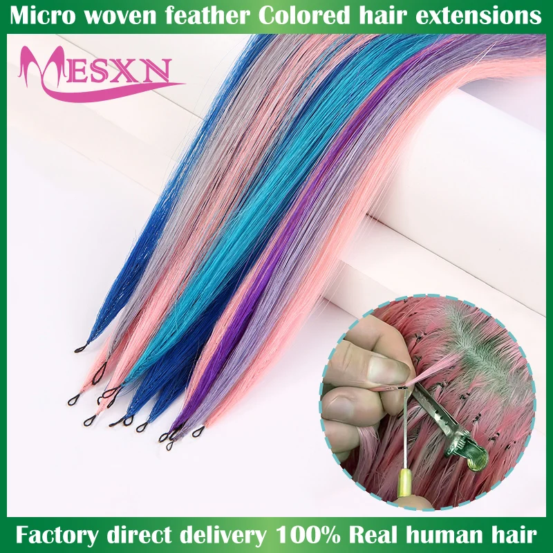 Human Hair Extensions Color Feather Straight Natural Real Human Microring Hair Extensions Blonde Color Purple Blue Pink