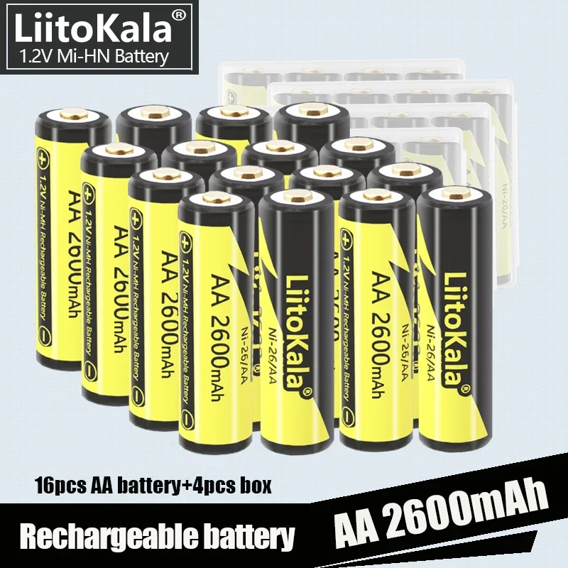 

Аккумуляторы LiitoKala AA 2600 мАч, 1,2 в, 2 А, Ni-MH, 16 шт. + 4 шт.