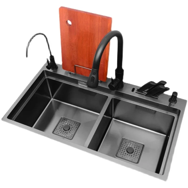 304 Stainless Steel Black Nano Kitchen Sinks Handmade Multi-functional ...
