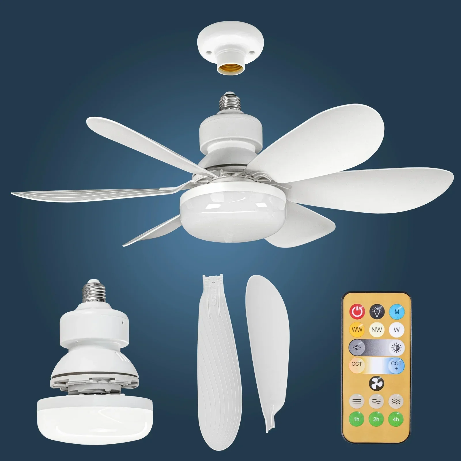 LED ceiling fan light E27 with remote control dimming 3-speed adjustable wind speed suitable for living room study home use