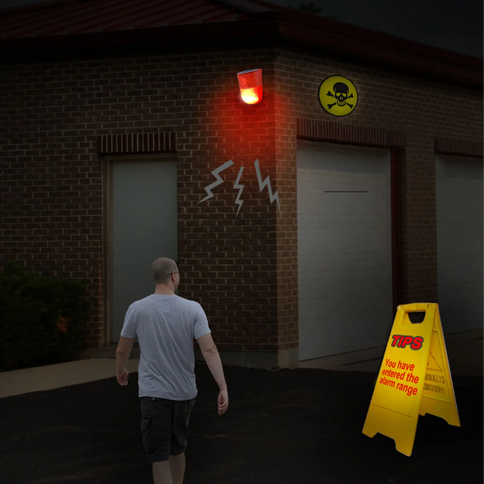 Solar-Powered Motion Sensor Security Alarm with 129dB Sound and Light, IP65 Waterproof
