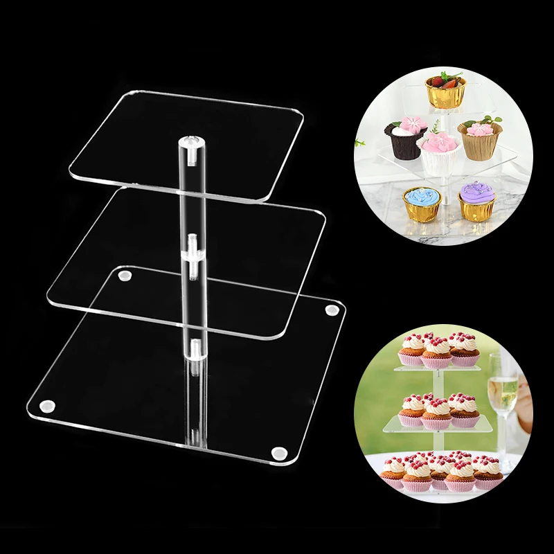 3Layer Square Acrylic Cake Stand Display Tower Birthday Cupcake