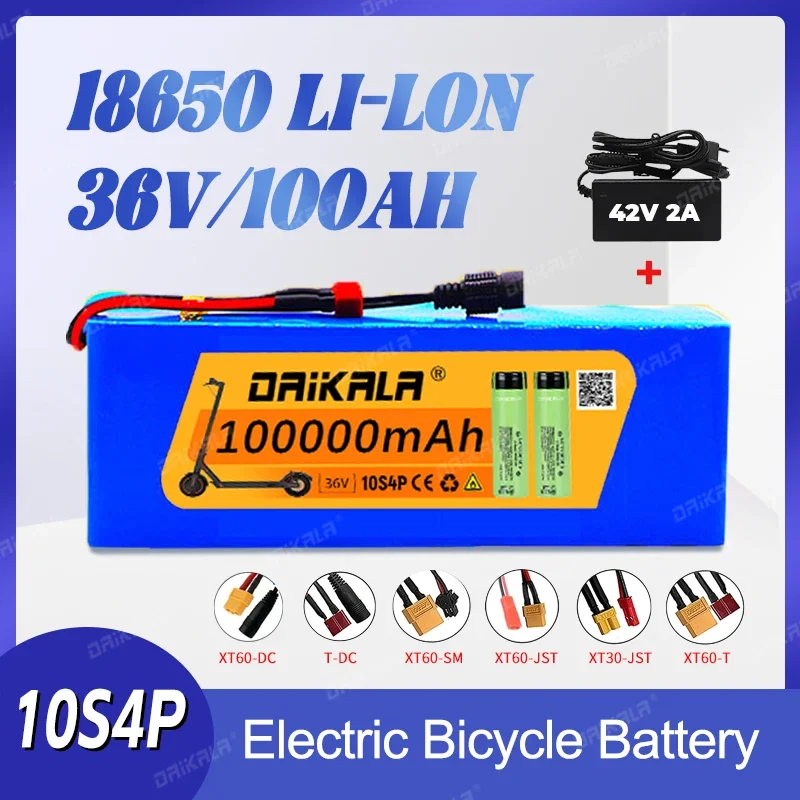 

10S4P 36V 18650 Battery Pack 100AH High Power Battery 600W LithiumIon Battery forElectric Bike with BMS Protection + Charger