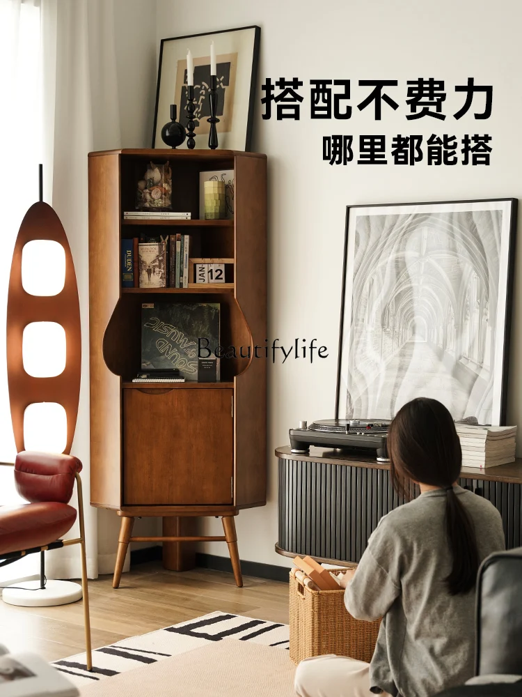 

Solid Wood Nordic Corner Cabinet Living Room Retro Corner Shelf