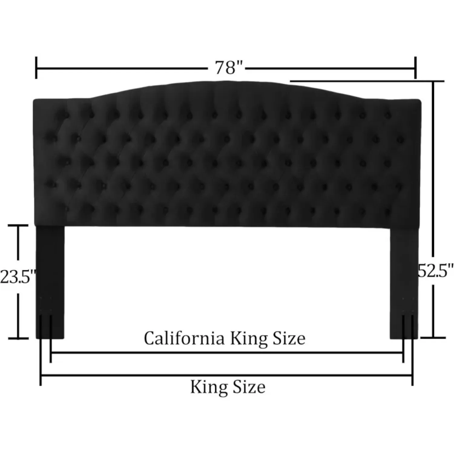 Velvet Upholstered King/Cal King Headboard,Neutral Curved Integrated Design with Tufted Solid Wood and Luxury Soft Padded, Black