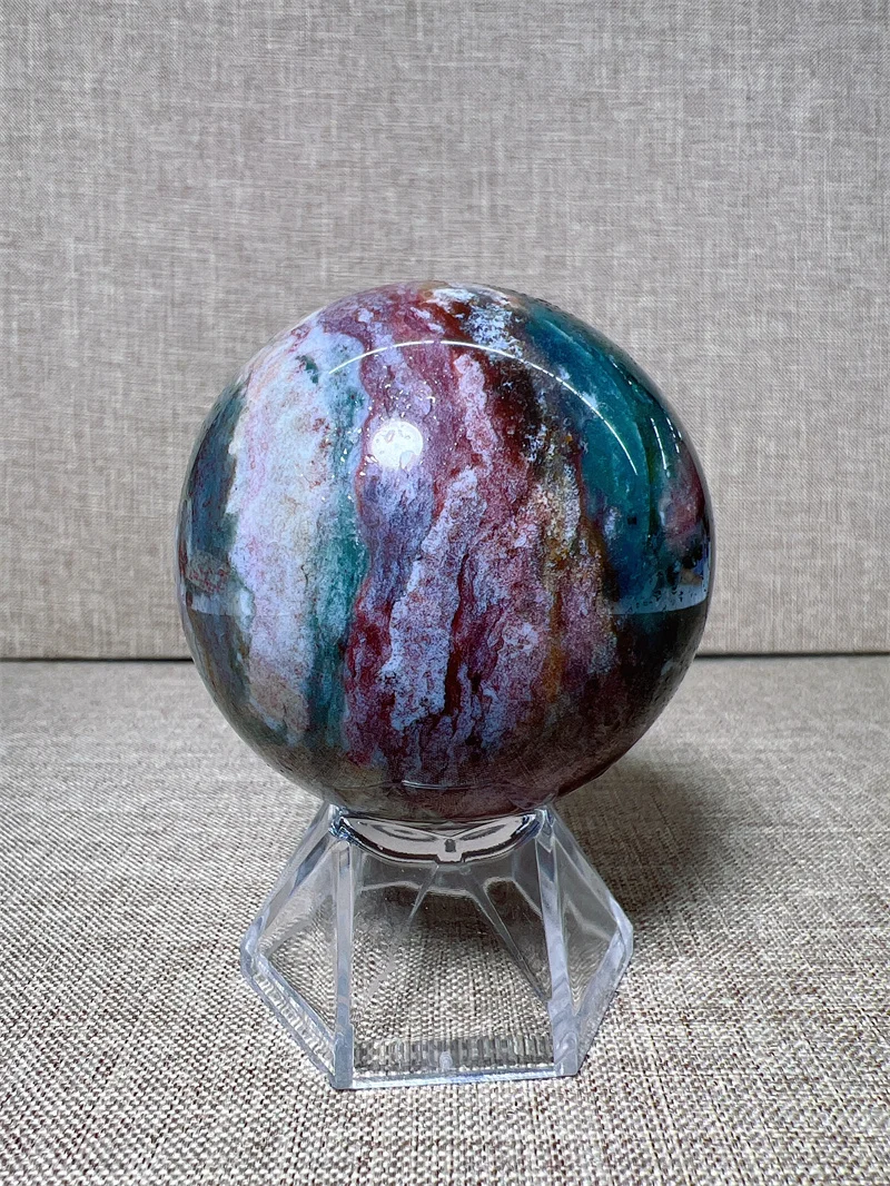 

Natural Ocean Jasper Sphere Free Form With Rain Bow Carving Reiki Healing Stone Home Decoration Exquisite Gift