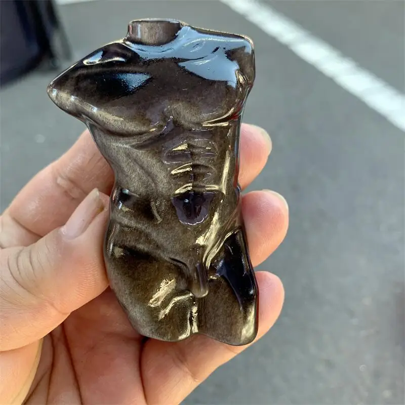 Natural Silver Obsidian Male Body Carving Crystal Crafts For Home Office Decoration Or Birthday Present 1PCS 2