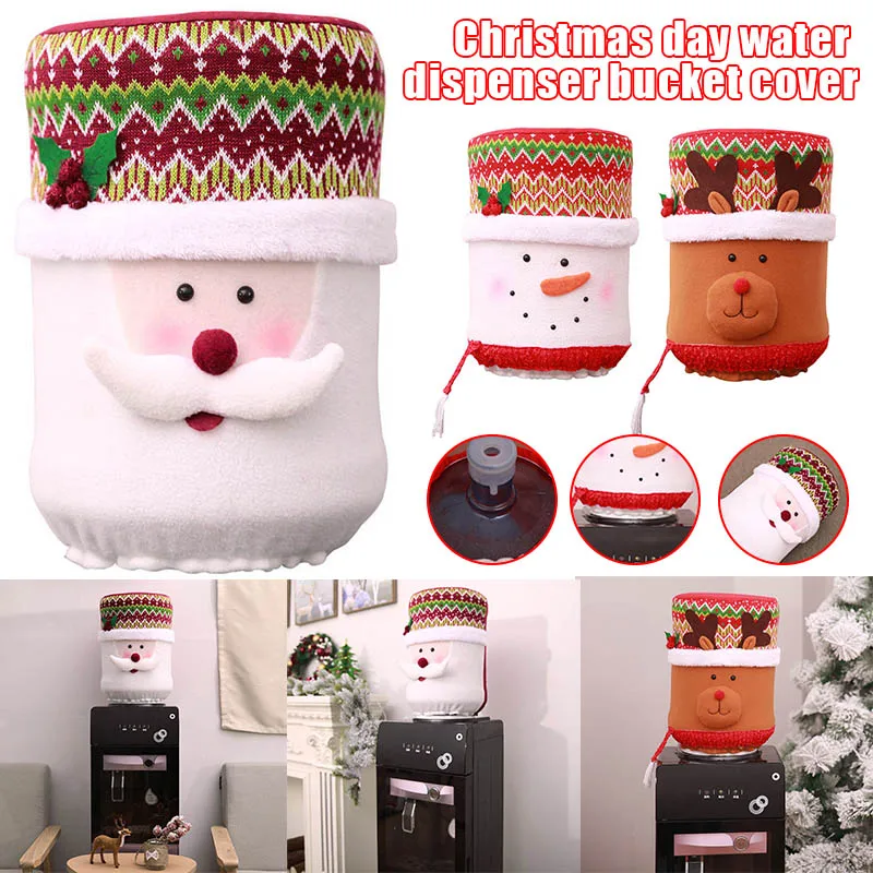 Christmas Water Dispenser Bottle Cover Elastic 5 Gallon Water Jug Cover Kettle Cap Santa/Elk/Snowman Home Kitchen Decor