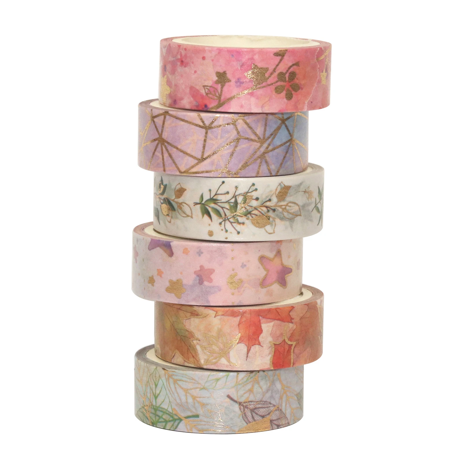 【New】6 Rolls Washi Tape Set Floral Gold Foil Washi Masking Tape 15mm Wide Plant Leaves Flower Decorative Adhesive Tape Sticker