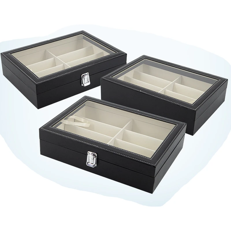 Présentoir De Lunettes En Cuir PU à 18 Grilles, étuis De Rangement