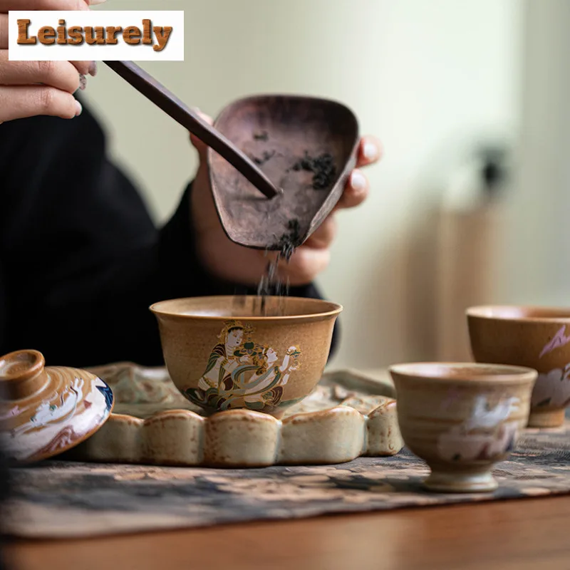 Creative Dunhuang Bodhisattva Tea Set Complete Gaiwan Tea Ceremony Set Teapot And Tea Cup Set Portable Travel Tea Items Gift