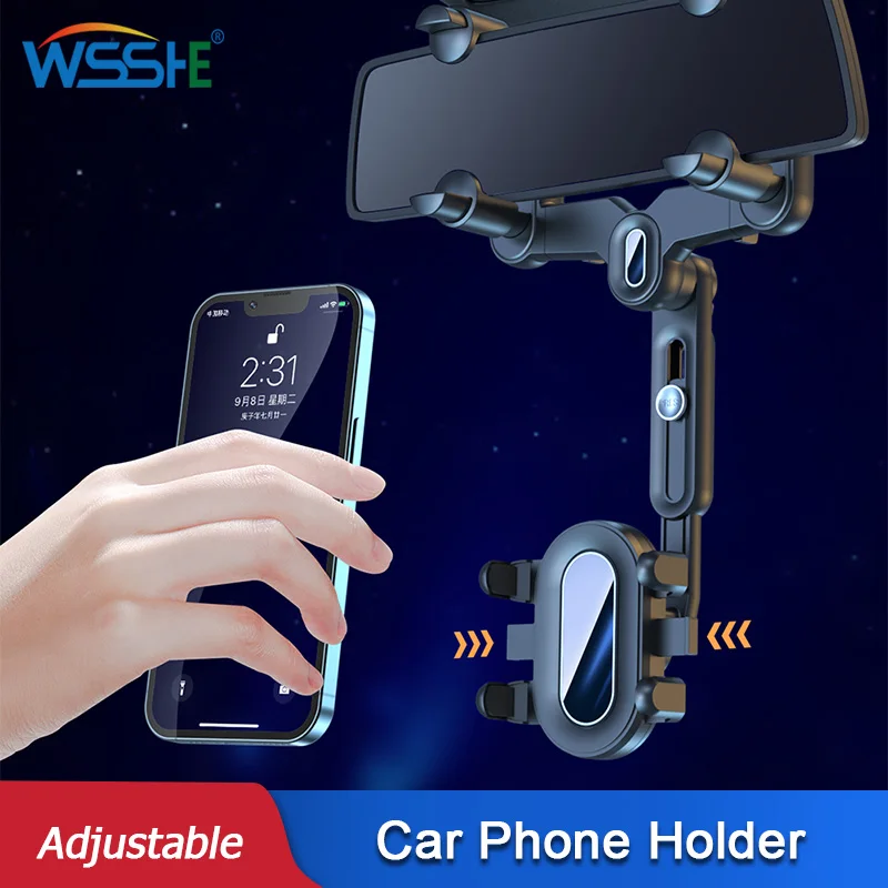 

Car Phone Holder Multifunctional 360 Degree Rotatable Auto Stand Rearview Mirror Seat Hanging Clip Bracket Telephone Accessories