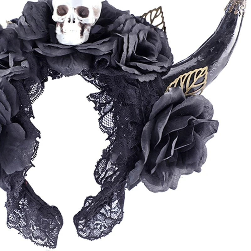 

A2ES Halloween Skull Sheep Horn Hair Hoop Evil Queen Hairband Cosplay Costume Witch Headpiece Accessory for Girl