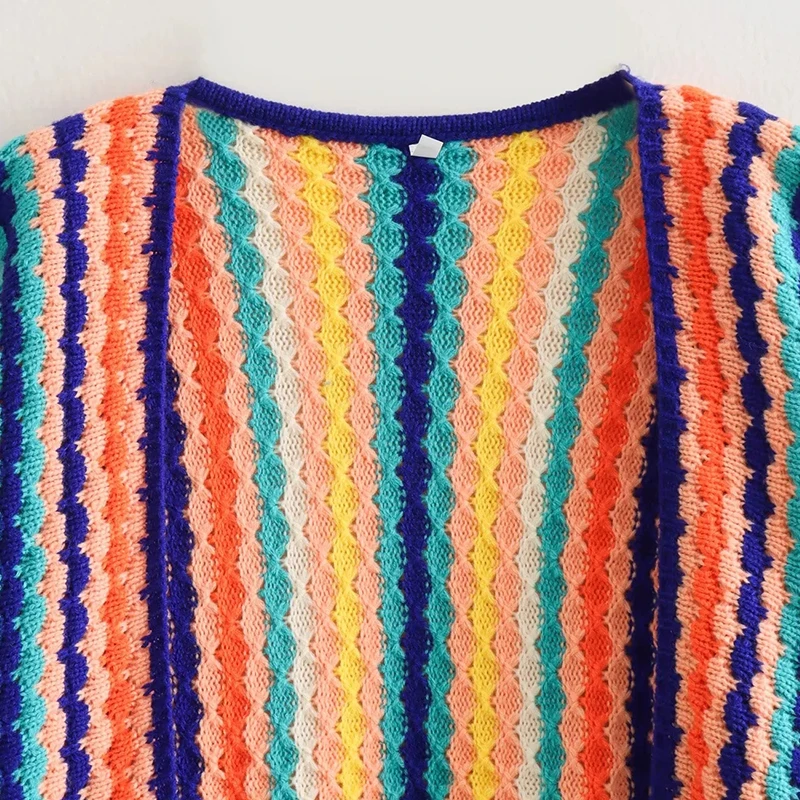 Autumn Winter Cardigan Stripe Sweater Casual Multi-color Hand Hook Loose Knit Women's Clothing Knitwear Soft Warm Female Tops 3