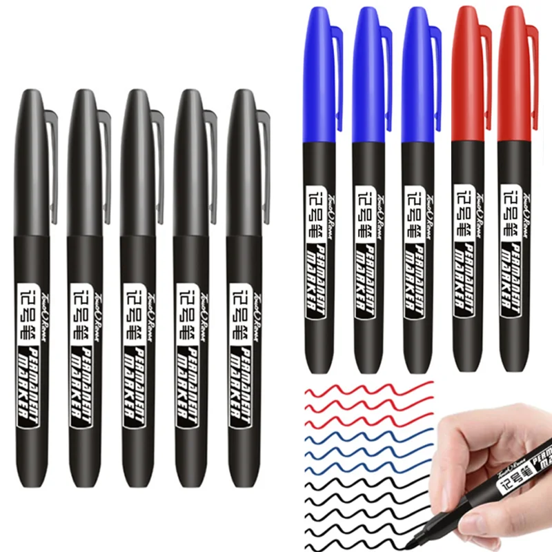

10pcs Marking Pen Black Oily Color Fast Waterproof Big Head Pen Ink Express Glass Thick Head Pen Marking Pen Black Red Blue