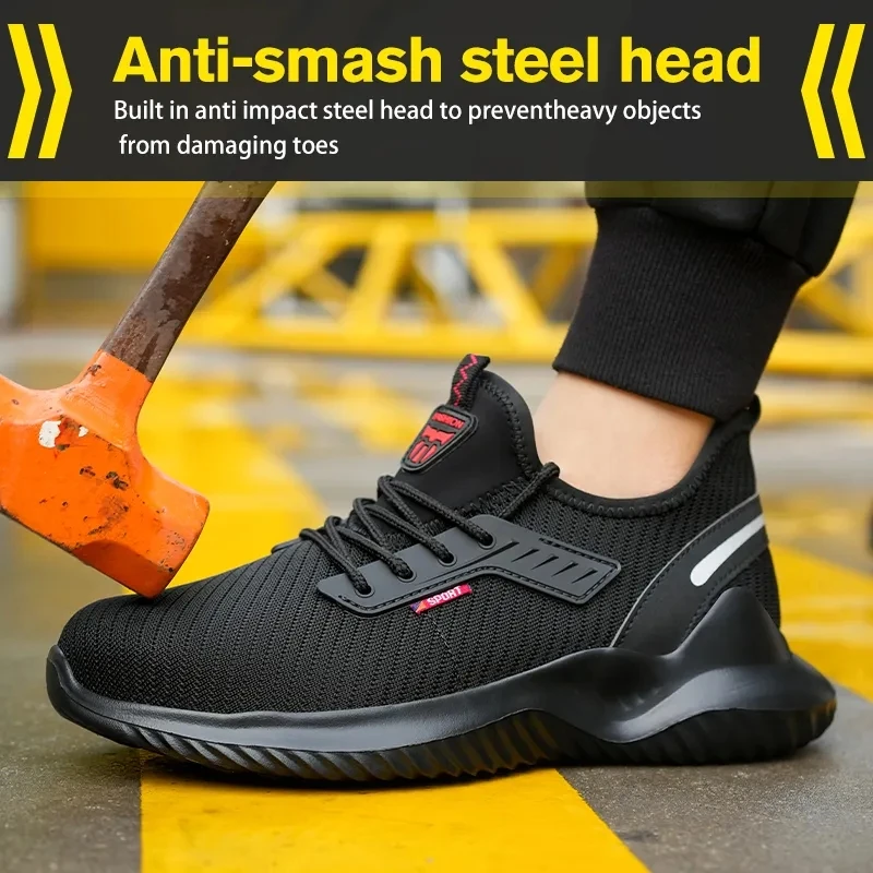 High Quality Steel Toe Cap Men Breathable Shock Absorbing Sneaker For Work Men Safety Shoes Anti Smashing Security Shoes