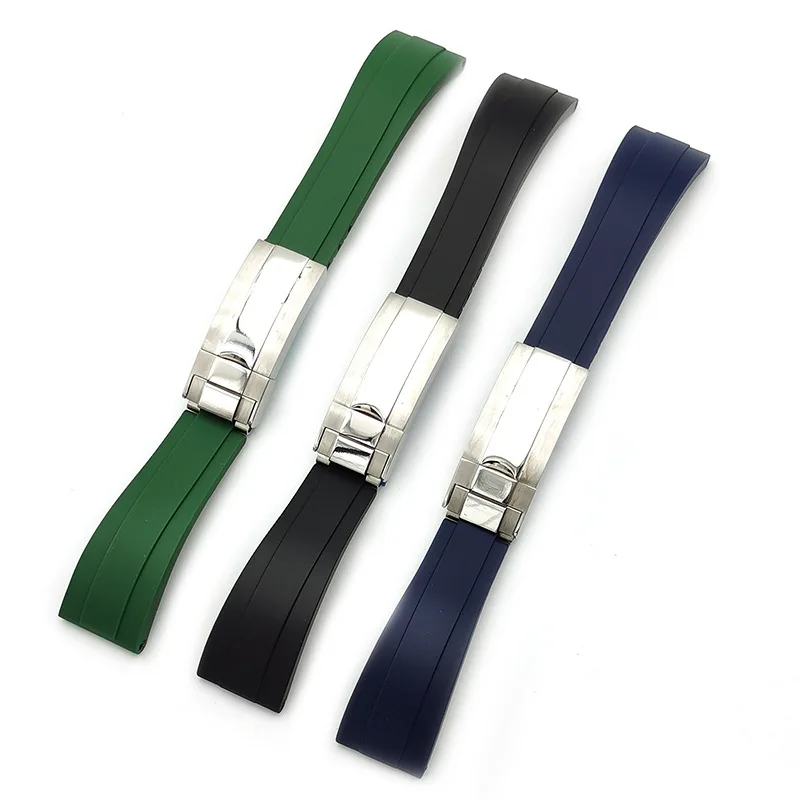 

20MM 21MM Black Blue Green Flat Interface TPU watch strap Fit For RLX Water Ghost Oyster Style Diving
