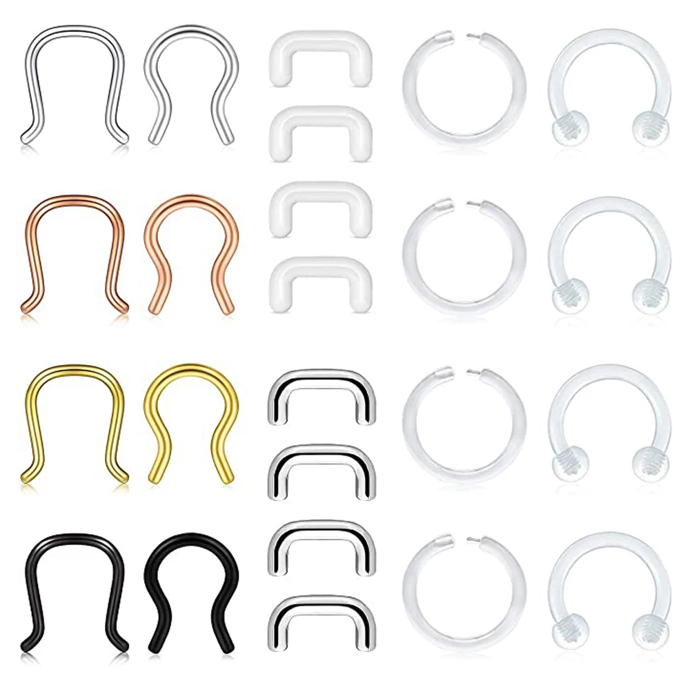 30pcs 16G Clear Flexible Septum Retainer Plastic & Surgical Steel Nose