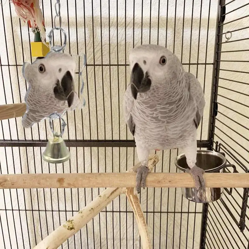 Parrot Toy Bird Toy Bird Cage Accessories Bird Mirror With Bell Durable Interactive Puzzle Parrot Toy Bird Cage Mirror Safe And Durable Cage Stand Decoration Pet