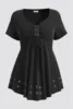 Plus Size Women Casual T-Shirt V-Neck Lace-Up Ruffled Eyelet Washer Summer Soft Loose Basic Ruched Medium Stretch New Tee Top