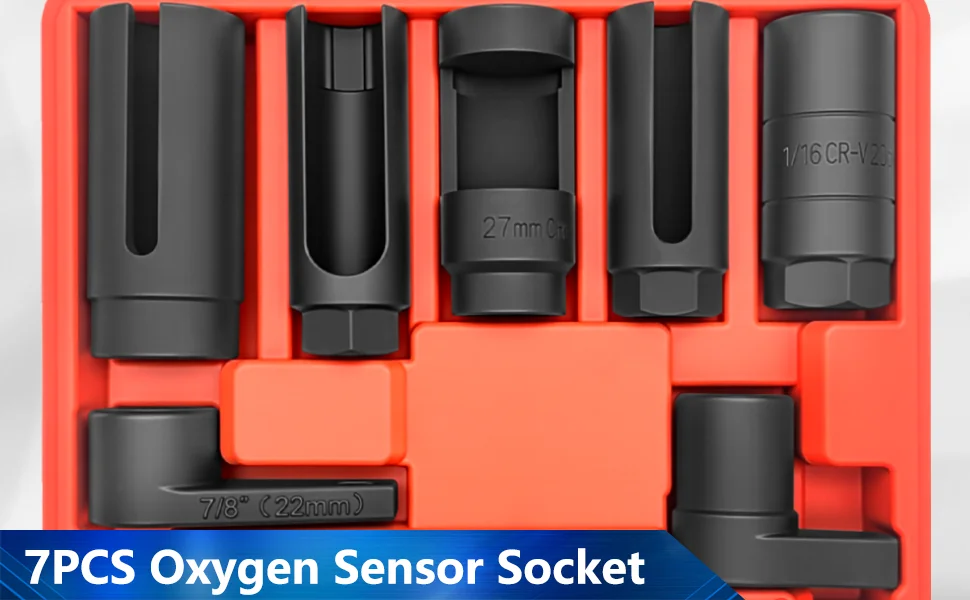 7-teiliges Sauerstoffsensor-Steckschlüssel-Set, Universeller Extraktor für O2-Entfernung und -Installation, 22mm, 7/8", 27mm, 29mm – Detail 3