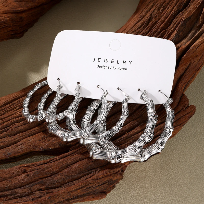 3pairs Hoop Earrings Set Big Geometry Round Circle Earring for Women Girls Gold Color Metal Exaggerate Earring Party Jewelry