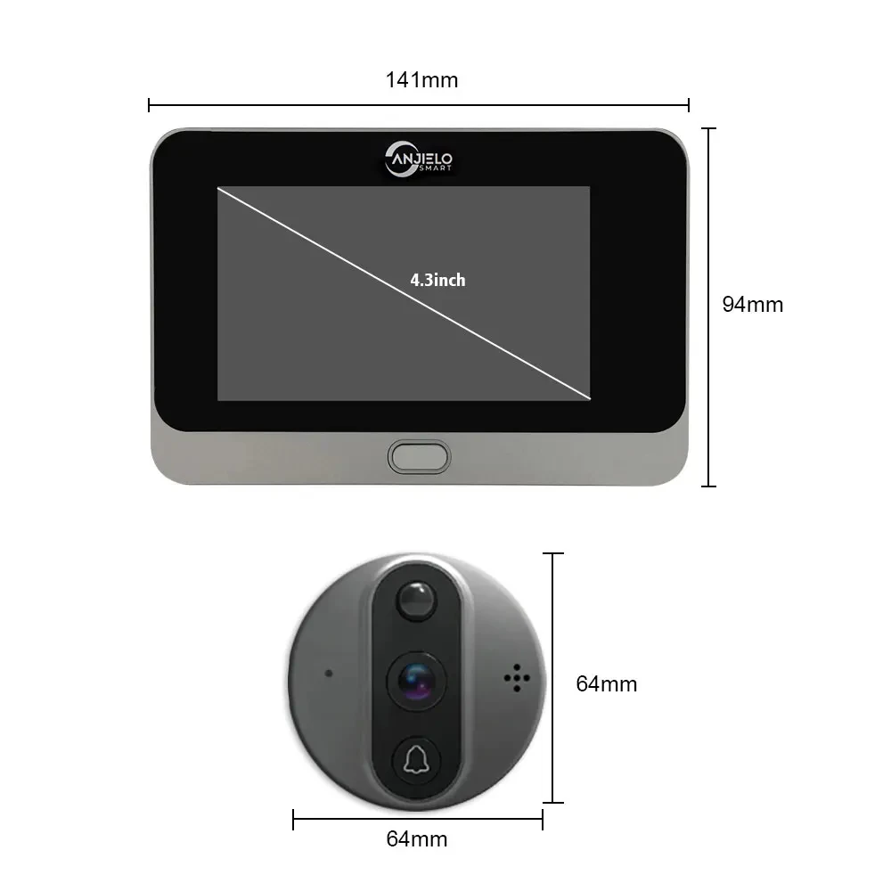 ANJIELO Tuya Smart Video Doorbell Peephole Door Camera with Motion Sensor 1080P
