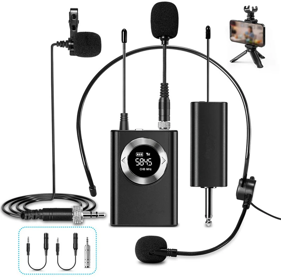 

Professional UHF Wireless Lavalier Microphone System Vlogging interview Recording Handheld Microphone for PC Phone Camera Mic