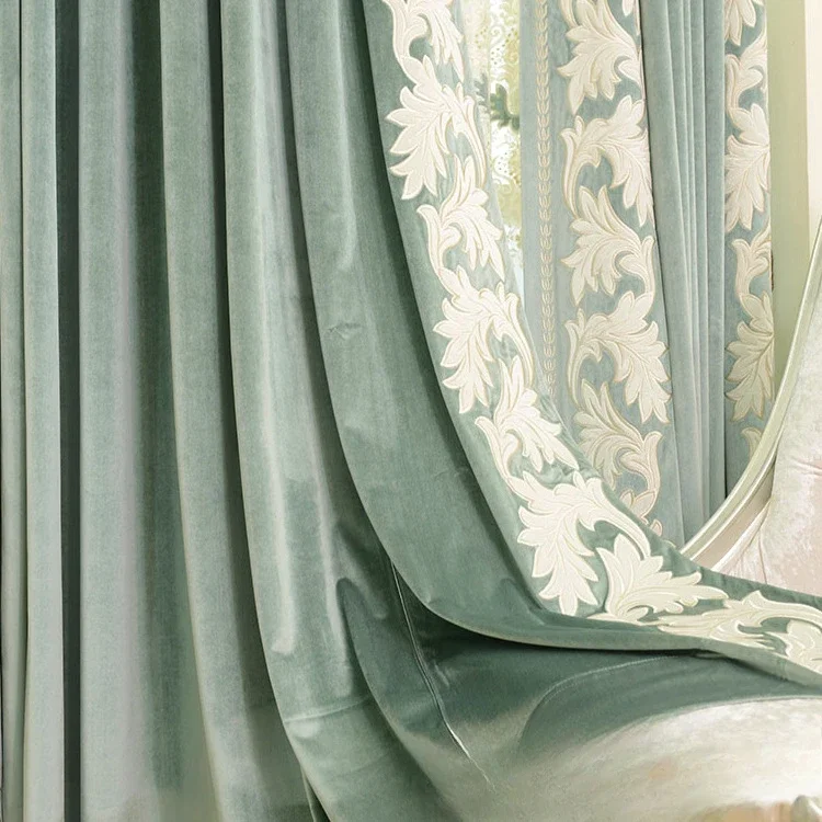 Italian Flannel European Embroidered Green Bedroom Curtain Dining Room Blackout Luxury Tulle 2