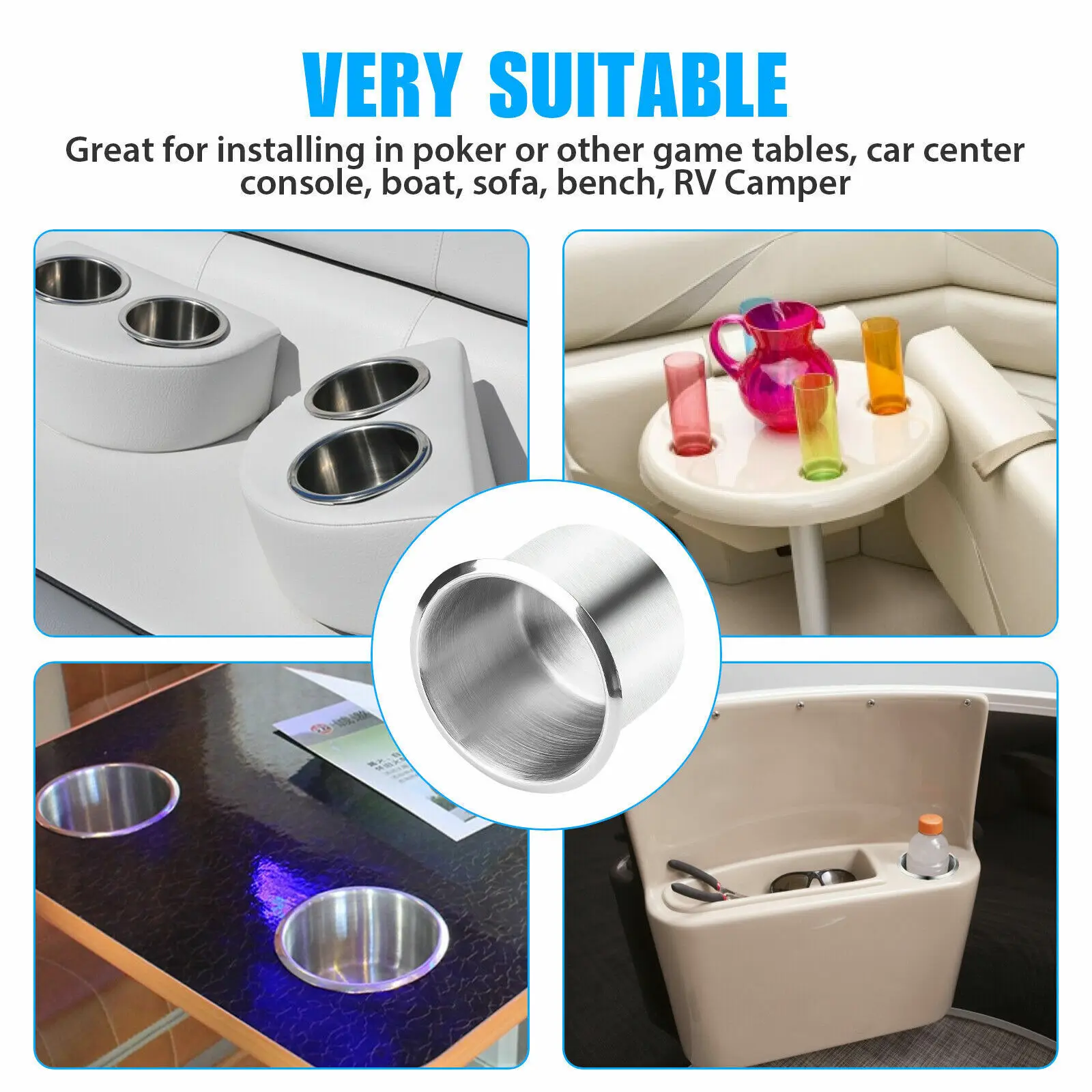 2pcs Stainless Steel Cup Drink Holders Mount For Car Truck Marine Boat Camper RV